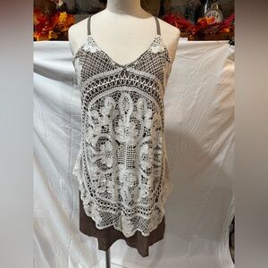 Judith March White Lace Brown Mini Dress